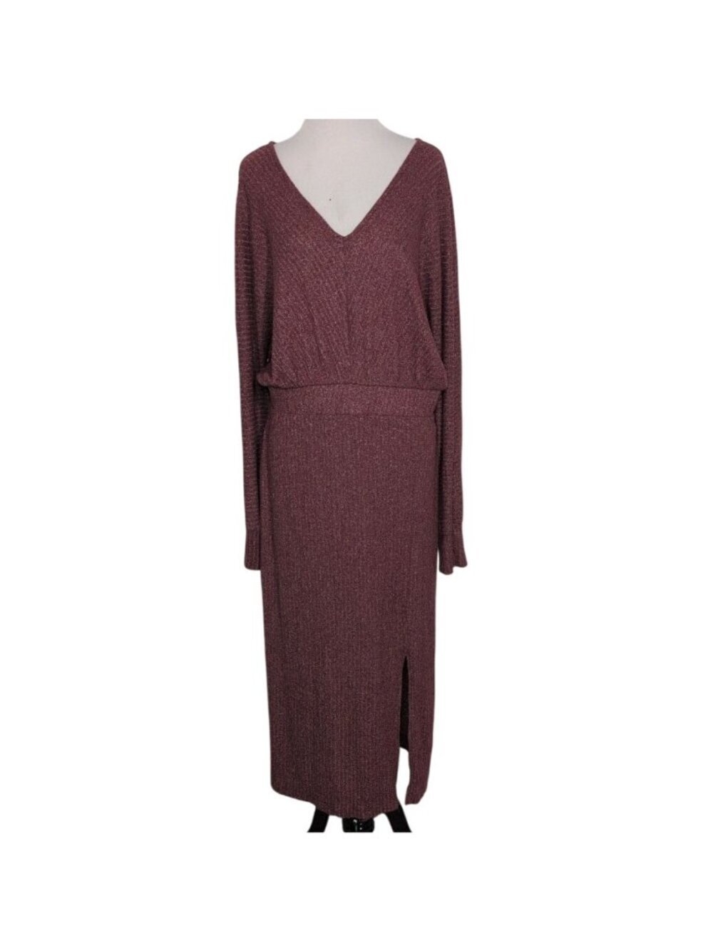 Daily Practice Barre Midi Dress Womens Petite Size Large Dress Plum Purple Ribbe